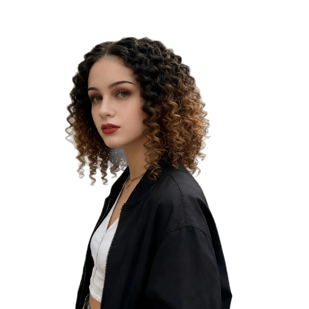 Synthetic Women's Short Curly Hair Wigs with Rod Curling Technique, Small Curls, Fake Front Lace, Synthetic Full Headpiece - 5