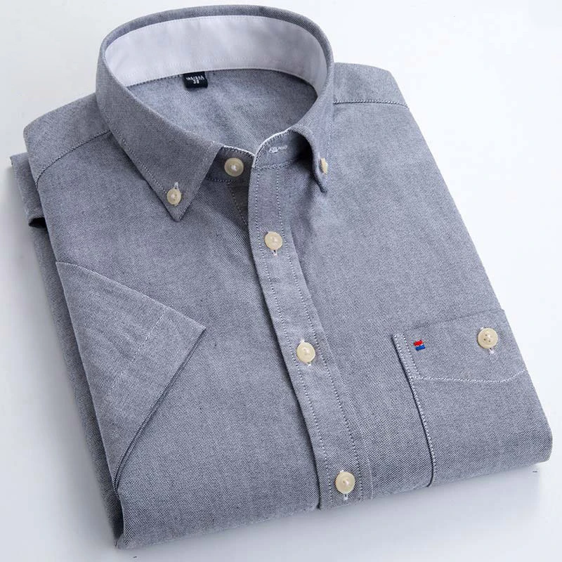 Summer Short Sleeve Men's Solid Oxford Casual Shirt Easy Care plain leisure Comfortable regular Fit dress shirts