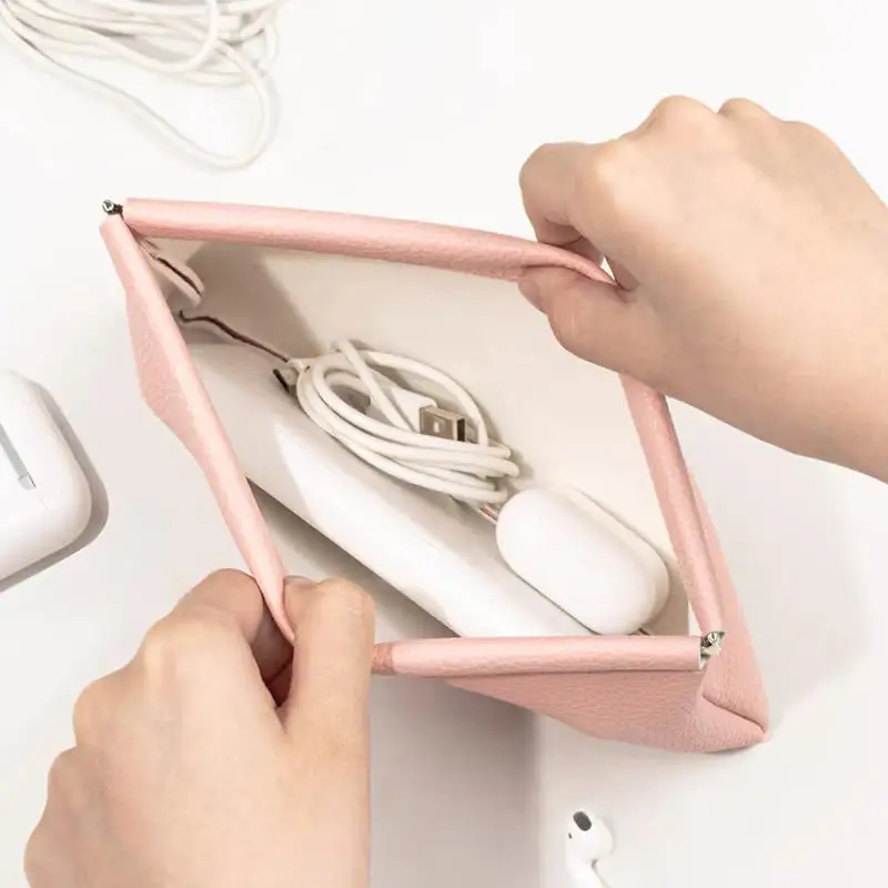 Fashion Automatic Closing PU Shrapnel Storage Bag Earphone Data Cable Lipstick Jewelry Portable Mini Waterproof Storage Bag