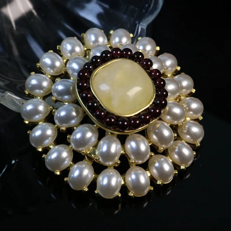 Vintage Geometric Garnet Pearl Brooch Women's Jewelry Party Jewelry Accessories