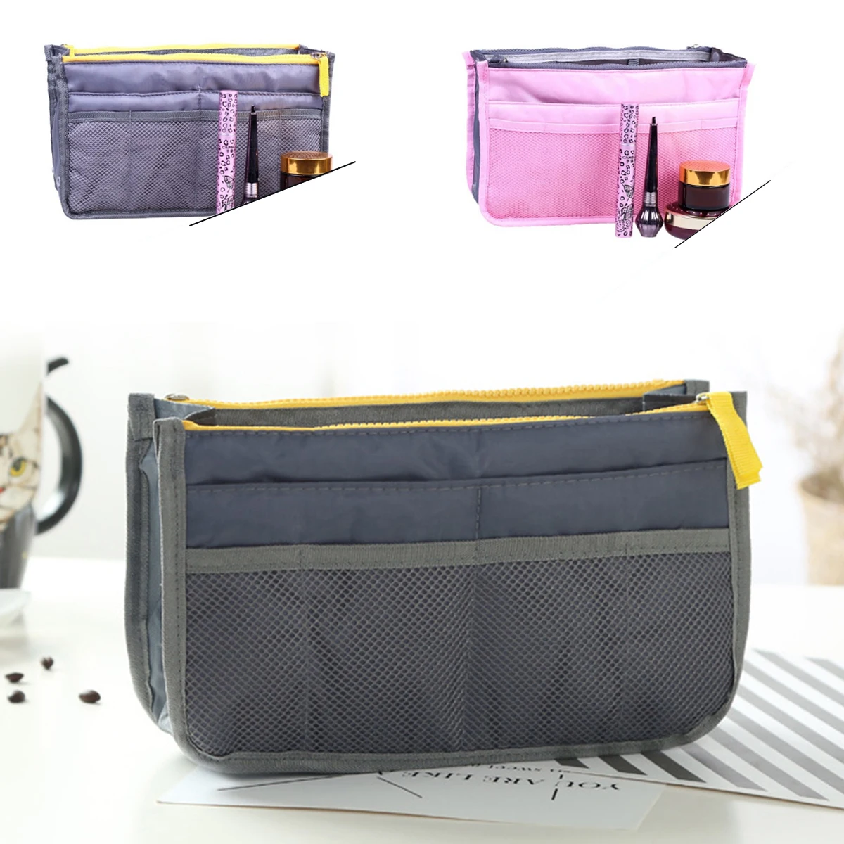 

Double Zip Bag-in-Bag Organiser Cosmetic Bag Sponge Bag Liner Bag