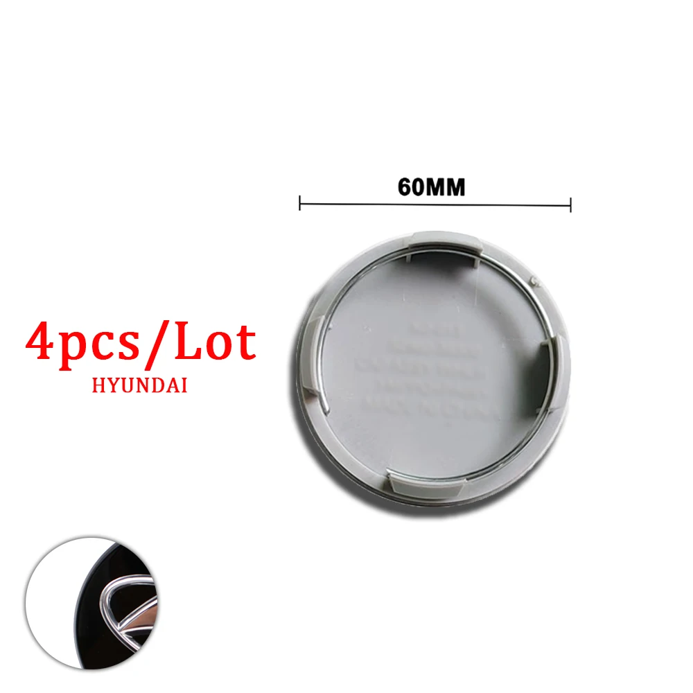 4Pcs 60Mm New Genuine Wheel Center Hub Caps Cover Emblem Logo Badge Per Hyundai Black Car Accessories