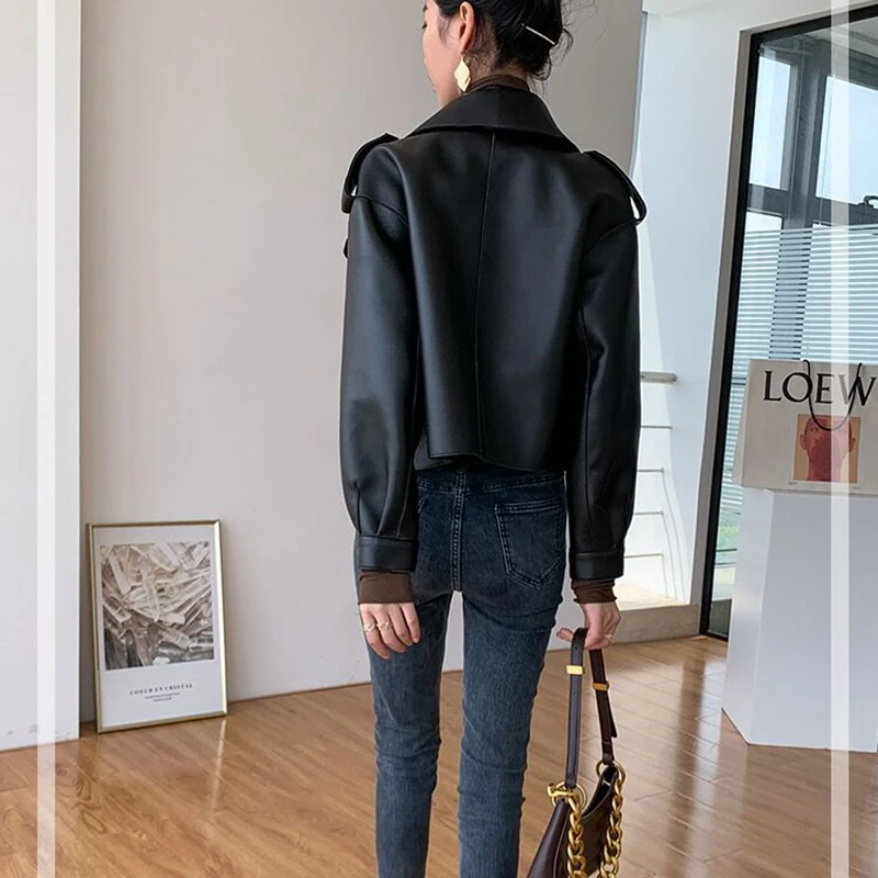 Natural Sheepskin Leather Jackets for Women, Female Windbreaker Overcoat, 100% Sheepskin, H329, 2023