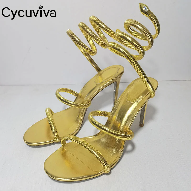 

2023 Summer Snake Shape Circle High Heel Party Shoes Sexy Open Toe Stilettos Crystal Narrow Band Hot Sale Gladiator Sandals