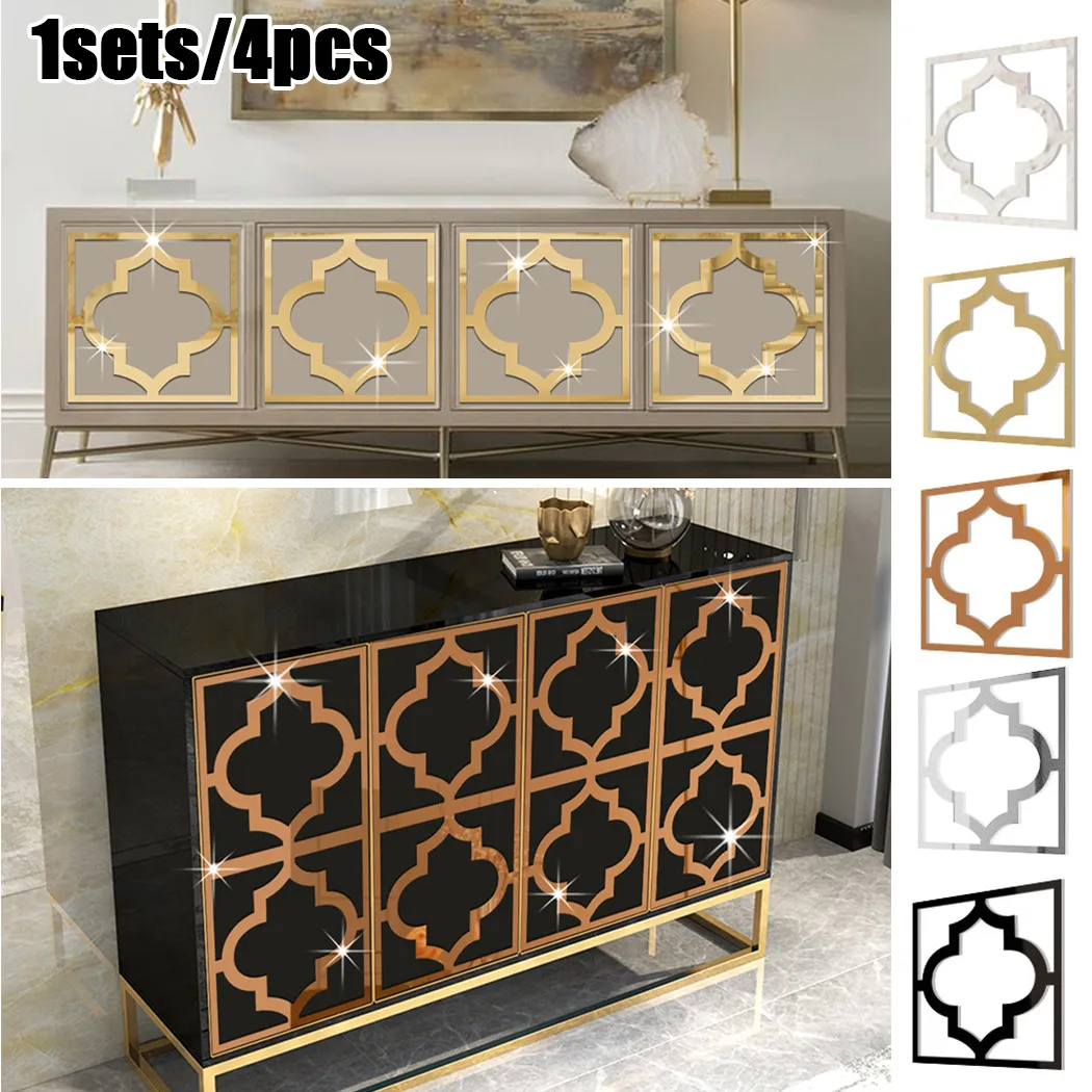 4pcs 20x20cm Mirror Wall Stickers PS Board Mirror Wall Stickers Kitchen Bedroom TV Background Decal DIY Home Art Decor