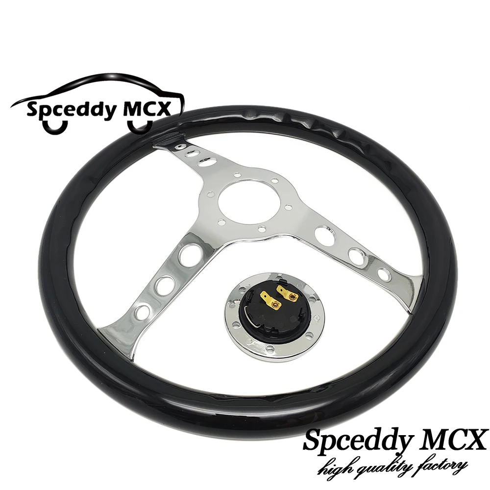 Real Wooden 15inch Steering Wheel 9 Holes Spoke No LOGO Car Racing 380mm Black Solid Wood Classic Steering Wheel Quick Release