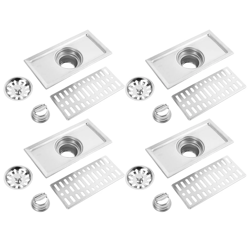 

4X Large-Traffic Stainless Steel Bathroom Shower Square Floor Waste Grate Sanitary 20Cm X10cm Floor Drain