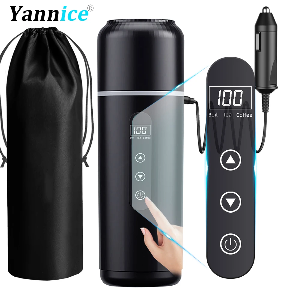 Tasse chauffante pour voiture 12V/24V, tasse de camion de thé à café réglable à température de 500ml avec Protection contre les brûlures sèches en acier inoxydable 304 et sac de tasse 1 Tasse chauffante pour voiture 12V/24V, tasse de camion de thé à café réglable à température de 500ml avec Protection contre les brûlures sèches en acier inoxydable 304 et sac de tasse 1