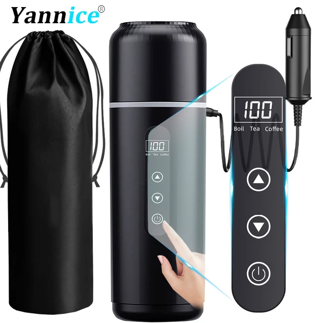 Tasse chauffante pour voiture 12V/24V, tasse de camion de thé à café réglable à température de 500ml avec Protection contre les brûlures sèches en acier inoxydable 304 et sac de tasse 1