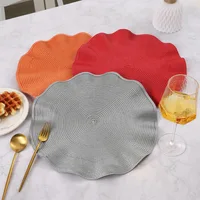 Set of 6 Round Placemats with Weave Design Heat-resistant Table Mats Washable with Corrugated Edge Non-slip Dining Table Mats 4