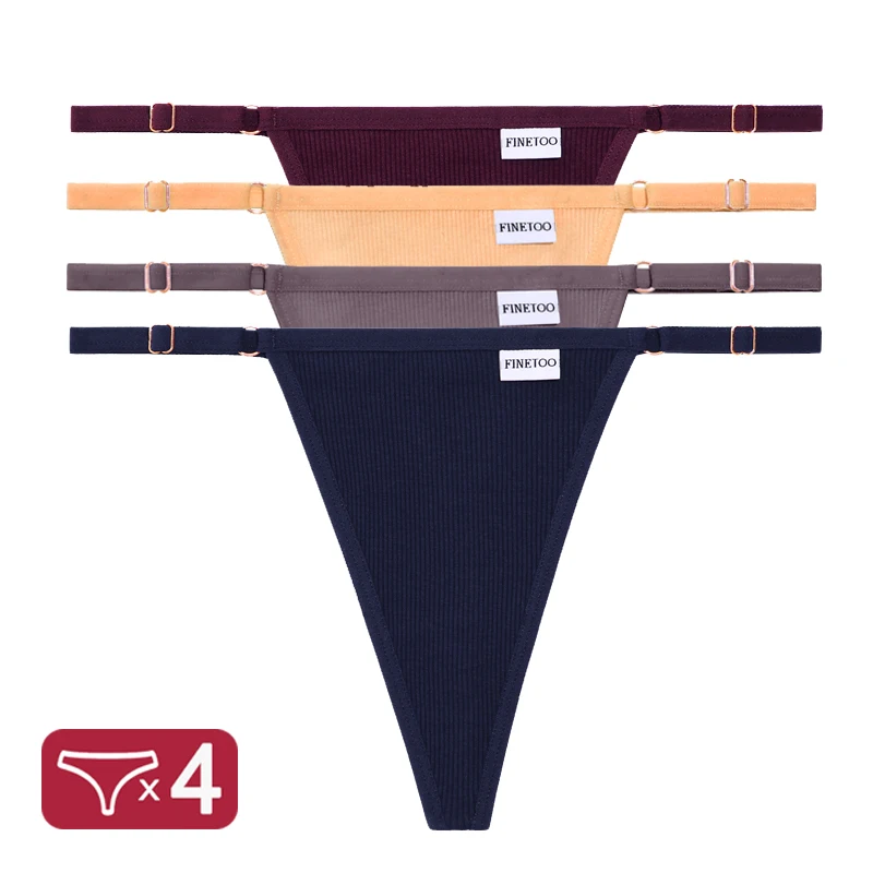 thumbnail image 1 of Bragas de algodón para mujer, ropa interior Sexy con parte trasera en T, lencería íntima de tiro bajo, tangas con correa ajustable, 4 unidades por juego, 1 of 5