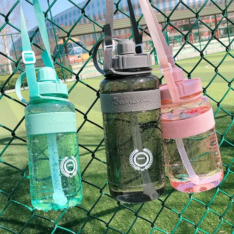 1L 2L 1.5 Liter Sport Plastic Water Drinking Bottle 1000ml BPA Free Sport Drinking Bottle with Straw Strap