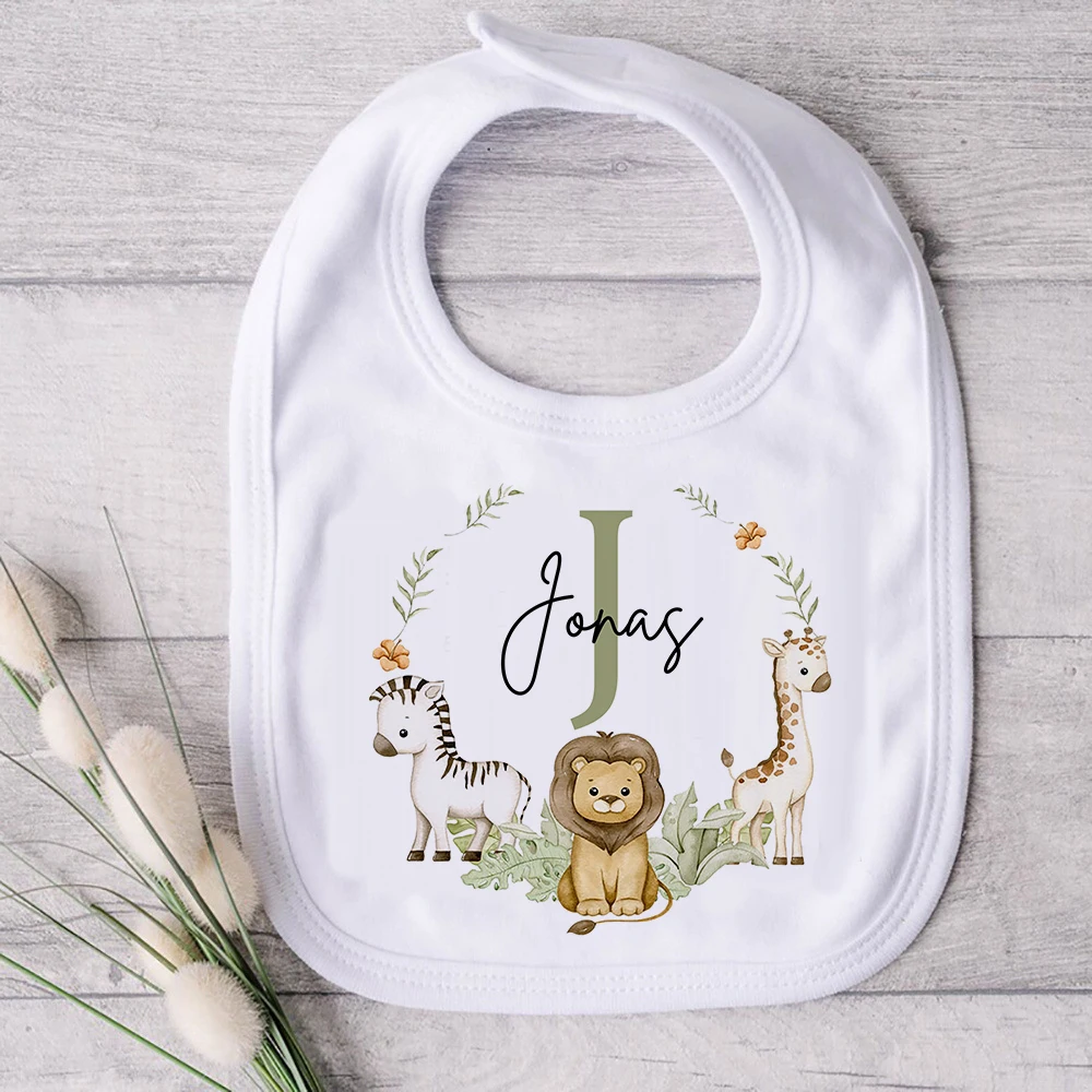 Personalised Baby Bib Safari Animals Bibs Initial with Name Newborn Wild One Birthday Gifts Infant Saliva Towel Baby Shower Gift 6