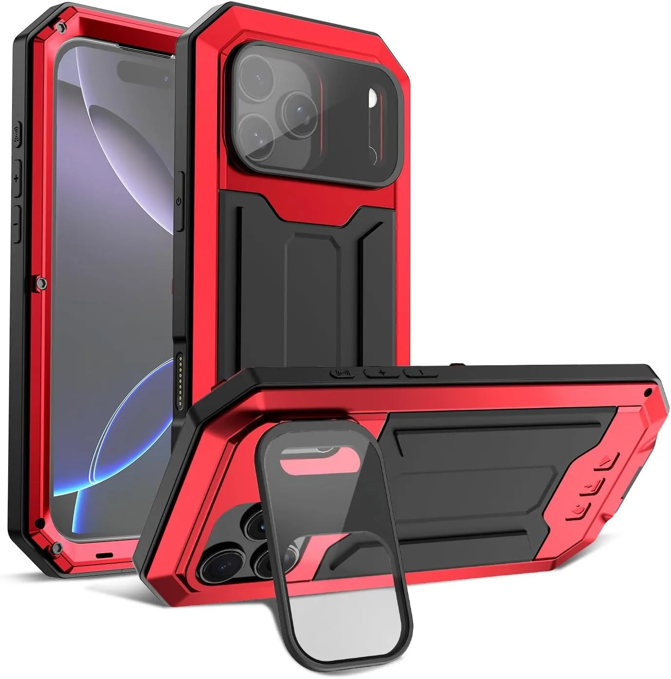 Premium Heavy Duty Metal Stand Luxury Case with AirShock Protection and Camera Protective Cover, Includes Screen Protector