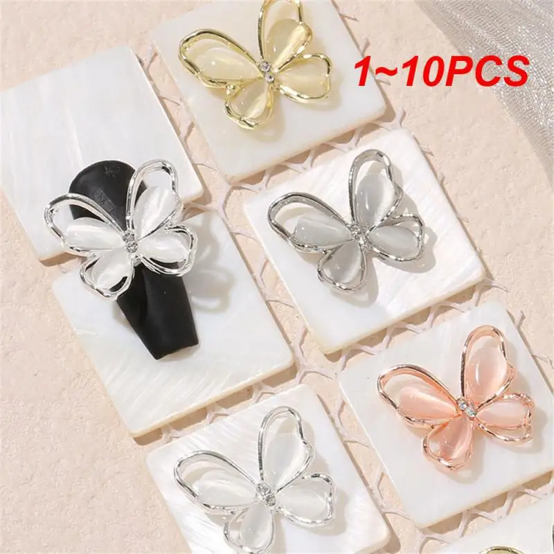 

1~10PCS Butterfly Nail Art Jewelry Charms Rose Gold/Silver/Gray Crystal Rhinestones 13*15mm Alloy Opal Nail Parts Accessories