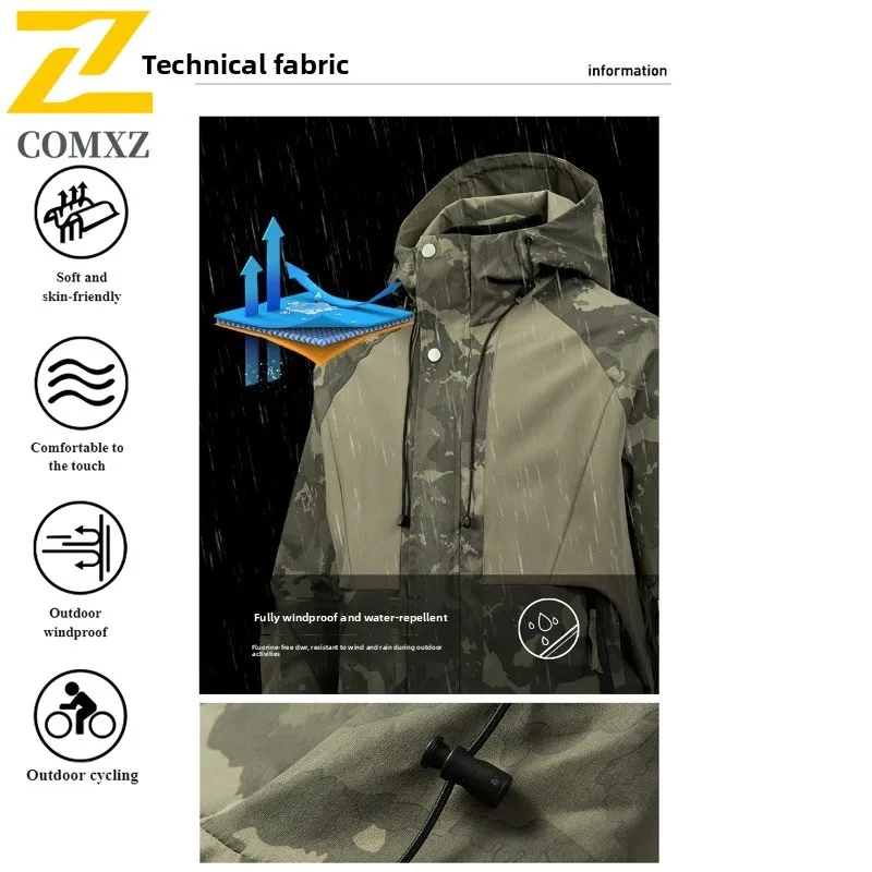 Korean Style Men's Camo Jacket Waterproof  Windbreaker Hooded Outdoor Coat Windproof Spring Fall Casual Streetwear Military 2025