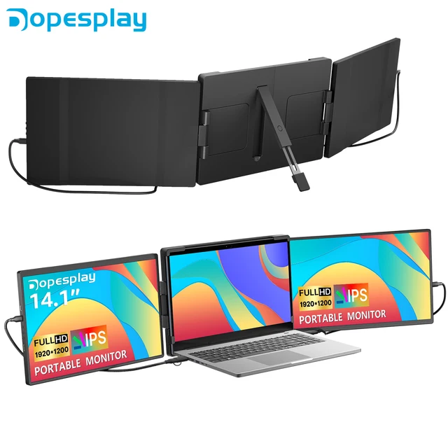 Dopesplay 14.1″ Triple Portable Monitor For Laptop 1200P FHD IPS Screen Extender Type-C USB For PC Switch Mac Up to 17.3 Laptop