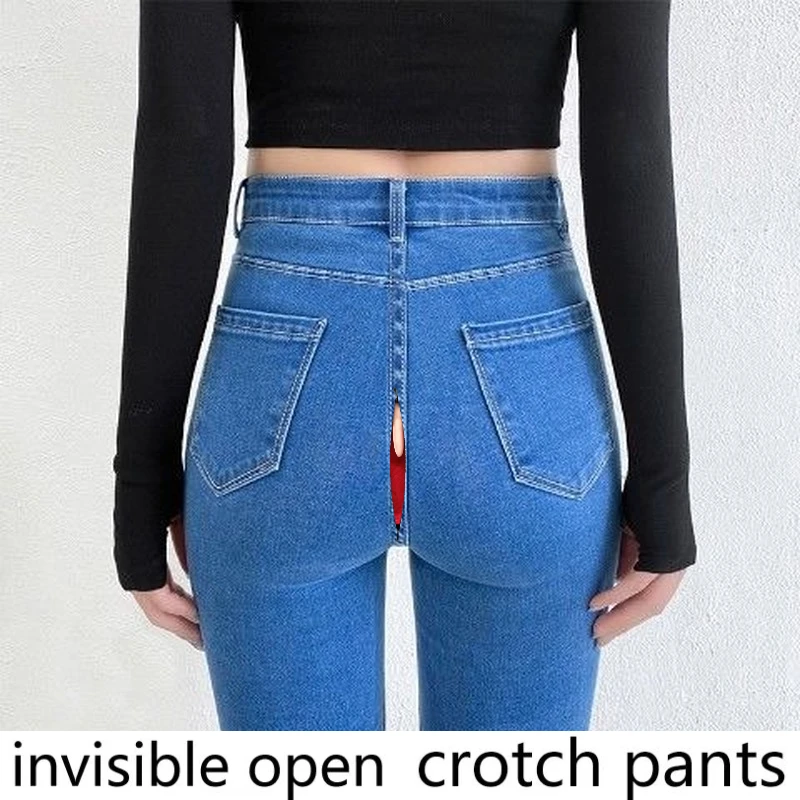 open crotch pants autumn and winter jeans men s black invisible zipper couple dating field office fight straight into freedom Crotch Pants High Waist Jeans for Women 2021 Spring and Summer New Invisible Zipper Couple Dating Nightclub Office  Play Field