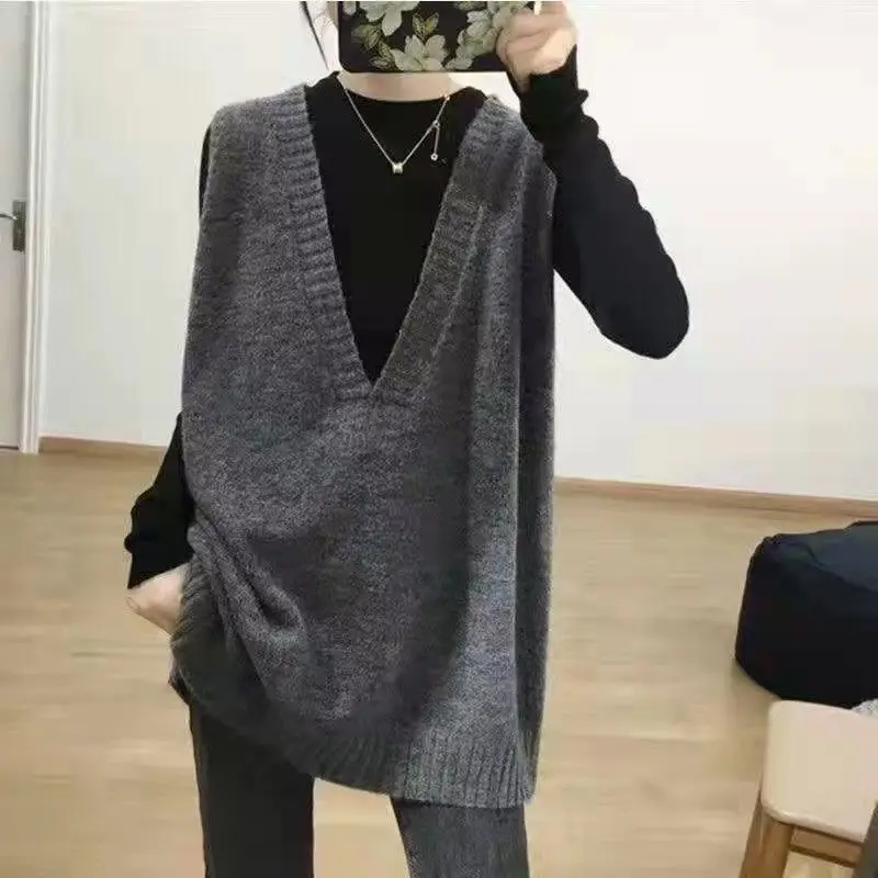 

2023 Autumn Winter Women Casual Loose Knitted Sweater Sleeveless Female Jumper Women Sweater Vest Ladies Pullovers Waistcoat