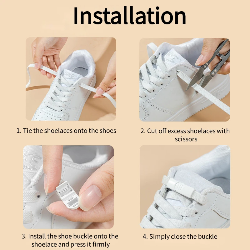 Shoe Laces Fashion Metal Magnetic Buckle Elastic Men's and Women's Sneakers Quick On/Off No Tie 1 Pair