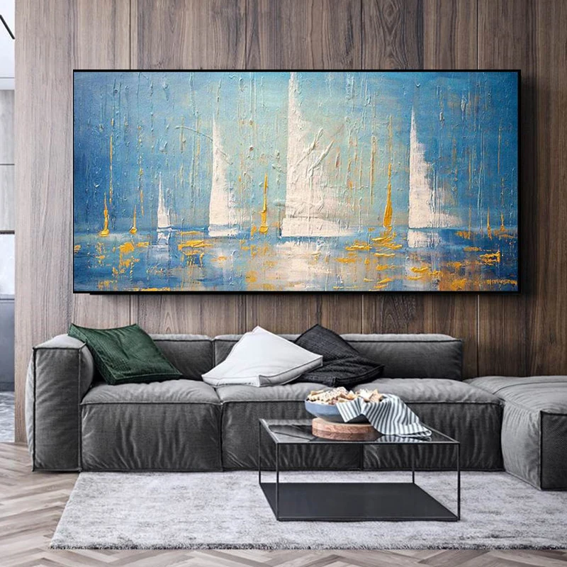 

OuzerQ 100% Hand Painted Oil Painting On Canvas Abstract Seascape Sailboat Picture Wall Art Living Room Home Decoration Unframed