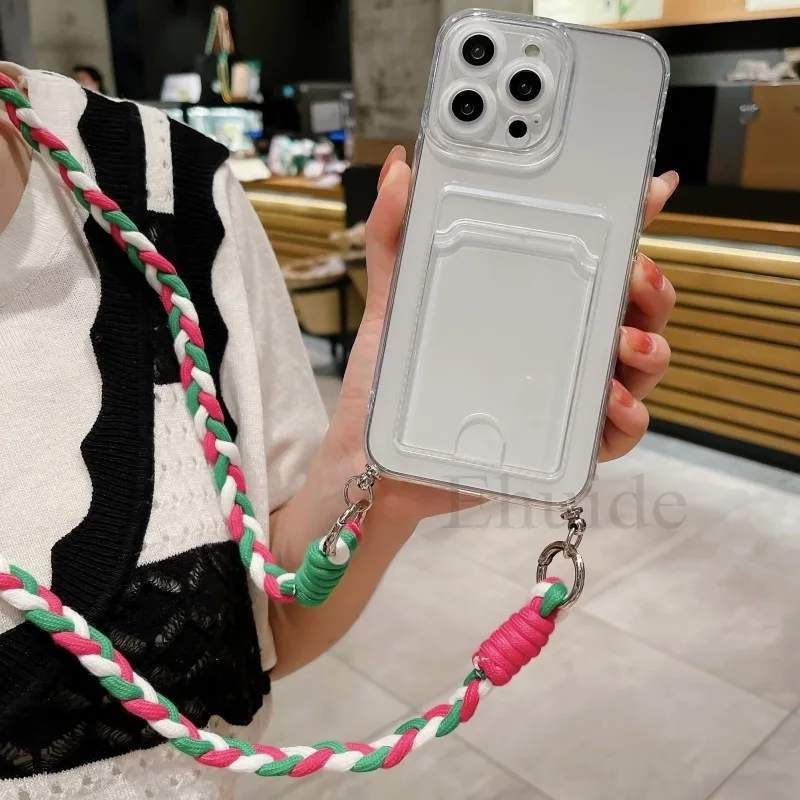 Crossbody Strap Case with Braid Lanyard, Neck Cord, and Clear Card Slot Cover