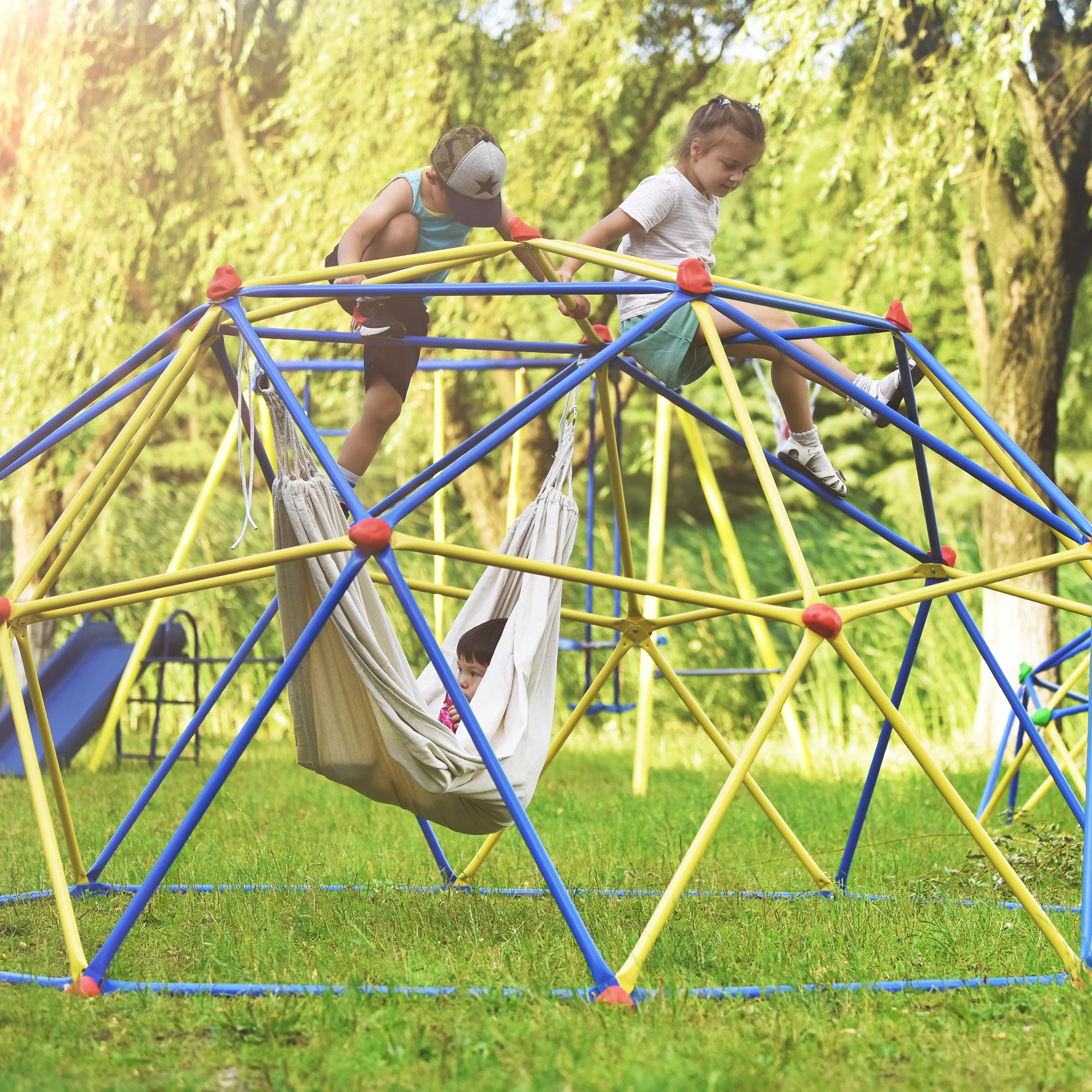 

Kids Climbing Dome Jungle Gym - 10 ft Geometric Playground Dome Climber Play Center with Rust & UV Resistant Steel, Supporting 1