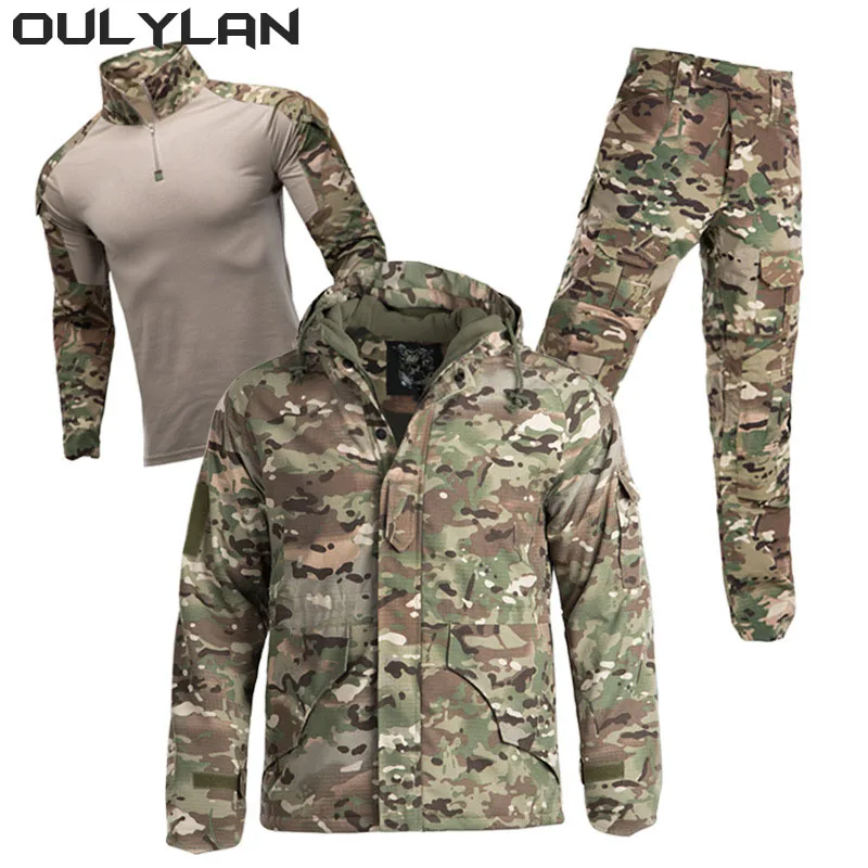 

Oulylan Tactical Climbing Clothes Men Jacket Waterproof Thermal Hiking Jackets Fishing Coat Jacket 3 PCS Set Windbreaker