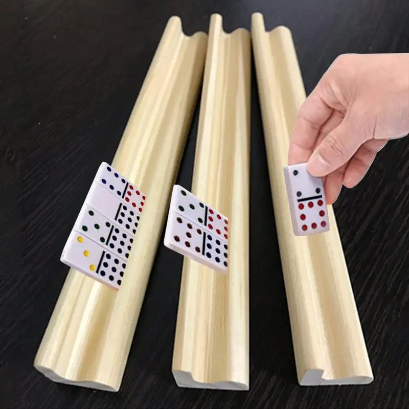 Bandejas de dominó de madera para niños y adultos, 4 piezas, soportes para azulejos de dominó, estante de juego Mahjong mexicano