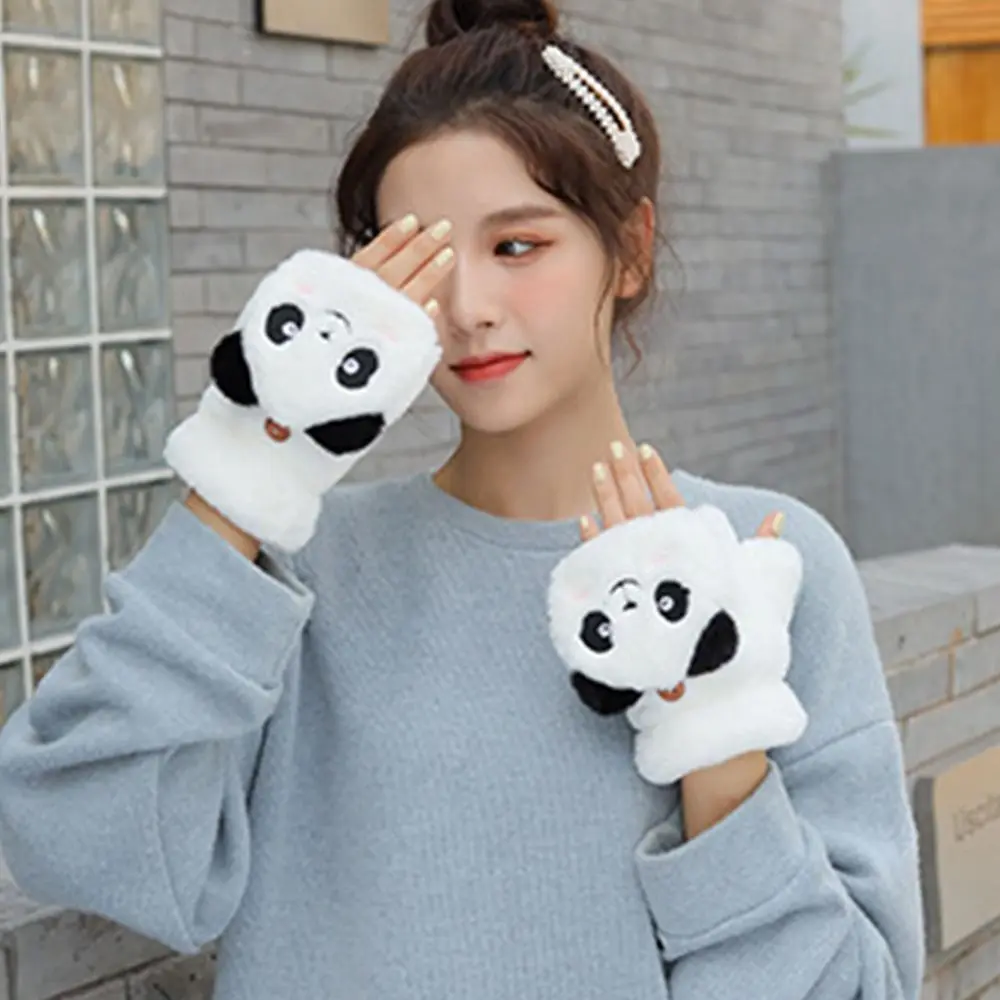 

Перчатки с откидной крышкой, перчатки для сенсорного экрана, ветрозащитные, с рисунком панды, женские перчатки с откидной крышкой, аксессуары для одежды