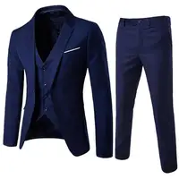 Korean Style Men Blazer Vest Pants Set Casual Business Buttons Cuff Blazer Vest Trousers Men Suit Wedding Groom Formal Suit 1