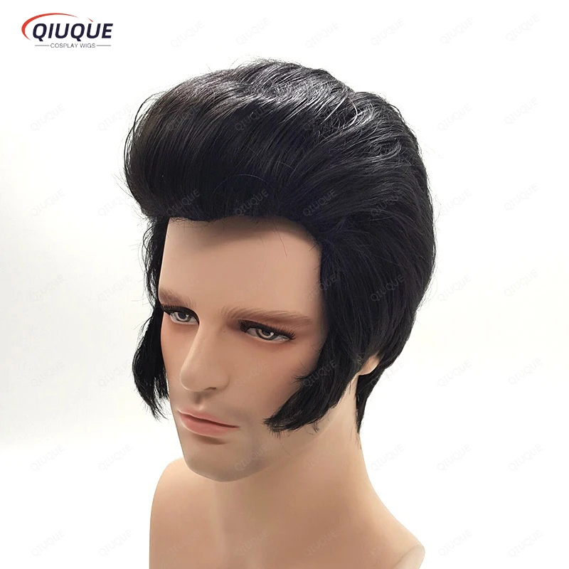 Neu! Herren Rocksänger Elvis Cosplay Perücke Elvis schwarz hitze beständige Kunst haar Party Perücke Perücke Kappe