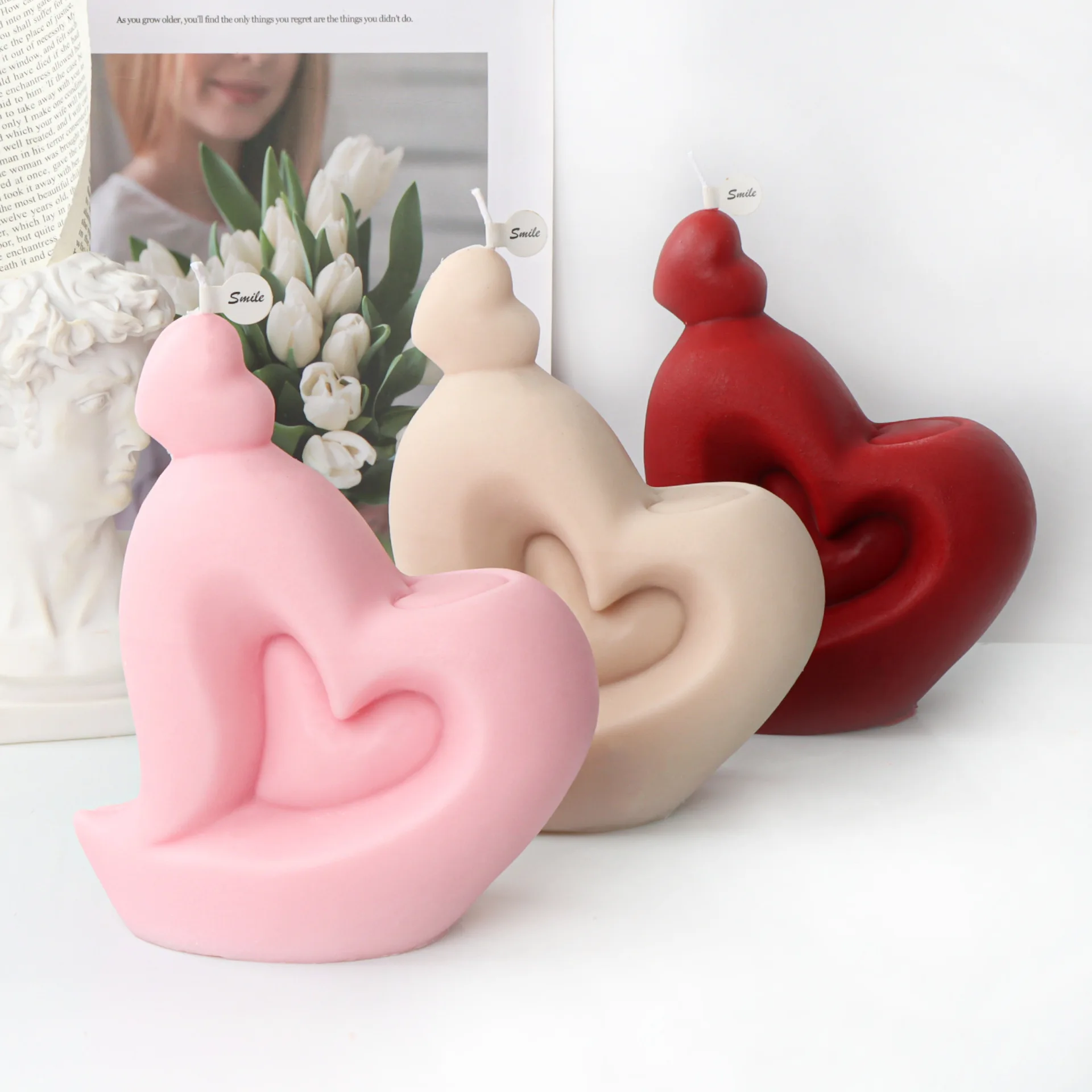  2PCS Stacking Heart Candle Molds, 3D Love Shaped