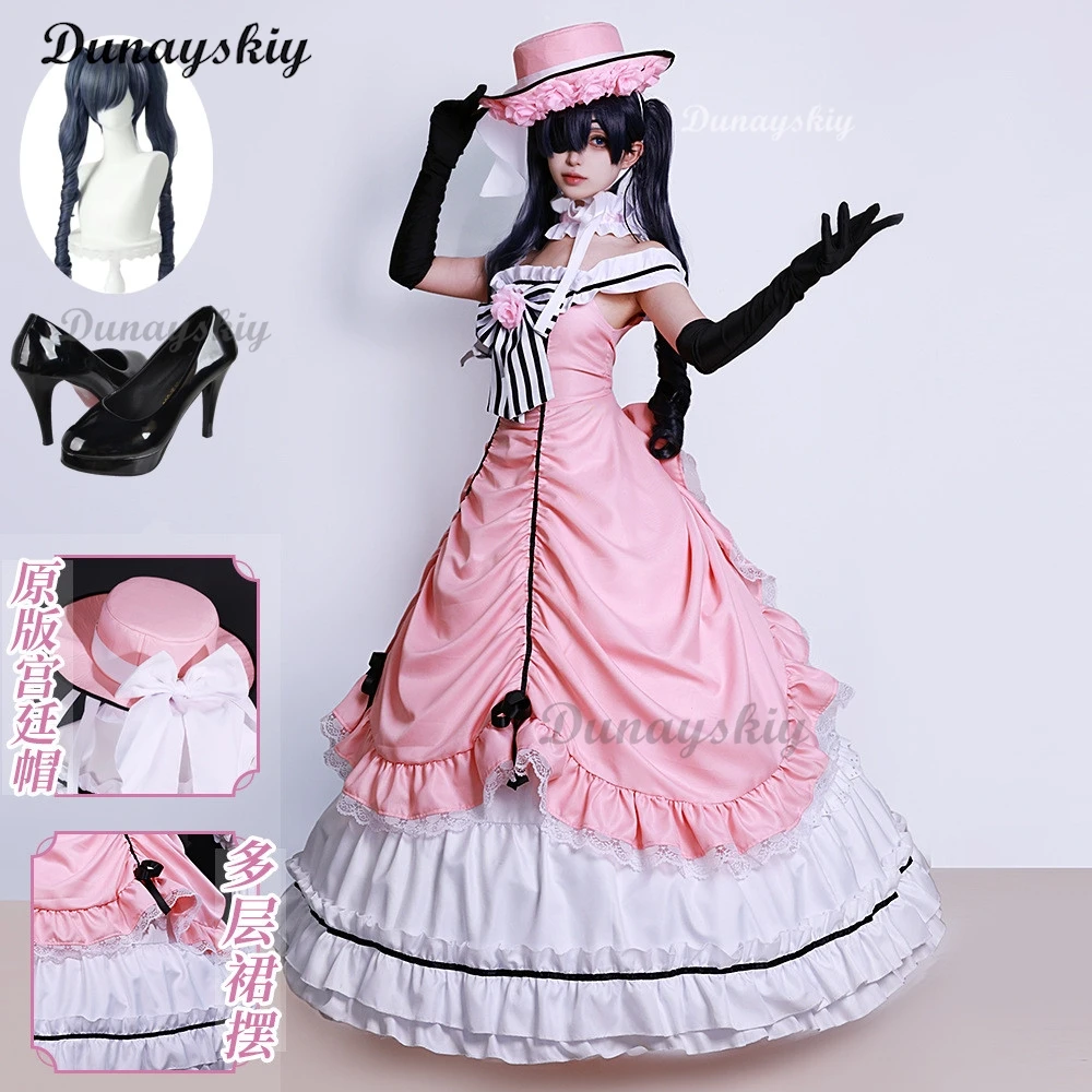 

Anime Black Butler Ciel Phantomhive Lady Cosplay Costumes Women Fashion Fancy Party Dress for Halloween with Wig