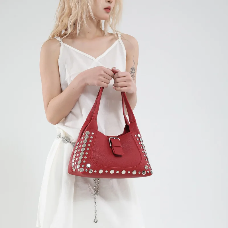 Fashion Women Shoulder Armpit Design Underarm Bag Pleated Saddle Bag Solid Color Messenger Purse Hobos Handbags Y2K