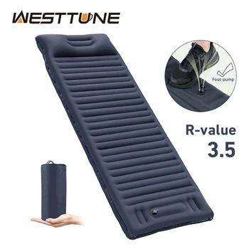 Outdoor Inflatable Mattress with Pillow Ultralight Thicken Sleeping Pad Splicing Built-in Pump Air Cushion Travel Camping Bed