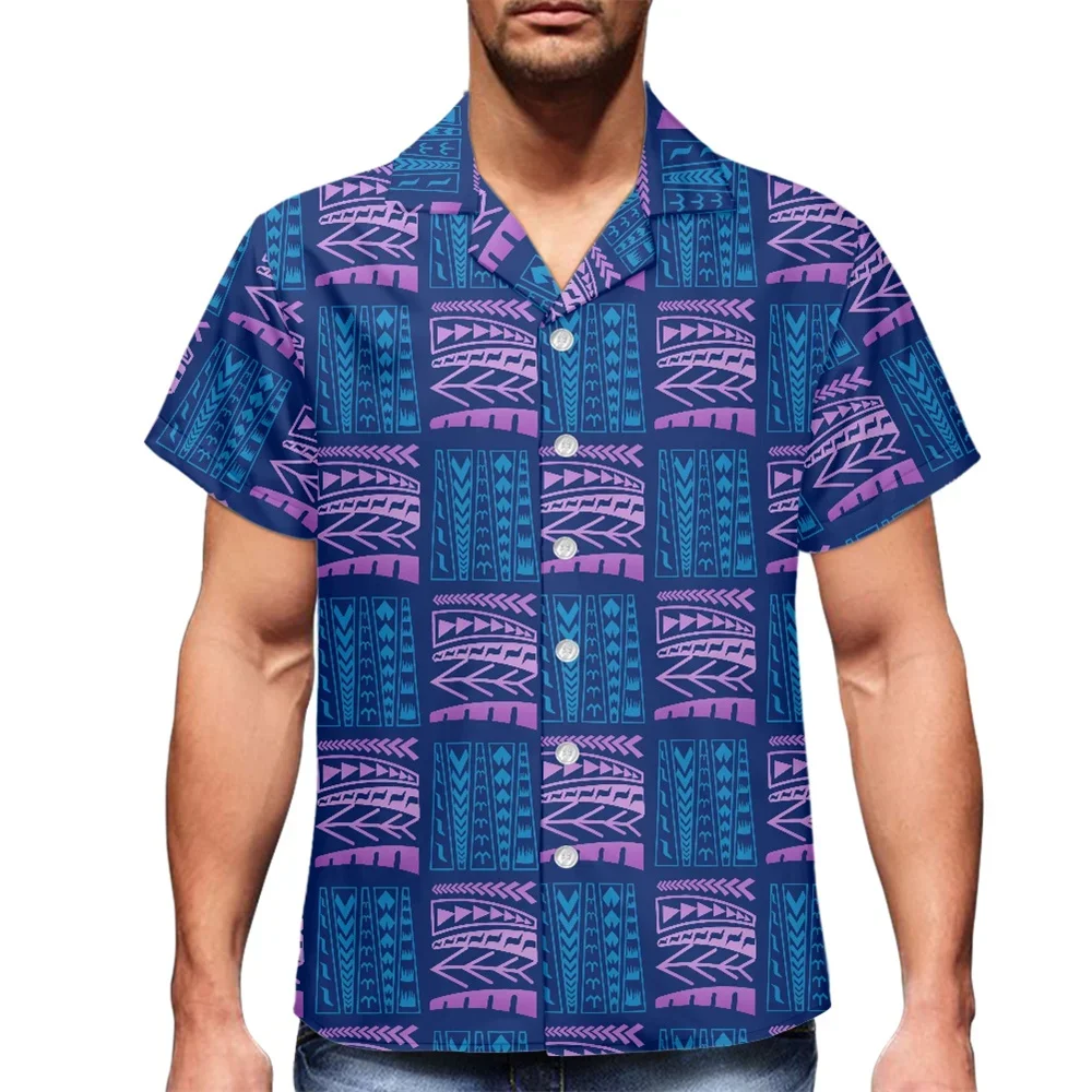 Cromoncent Camicia Hawaiana Manica Corta Per Uomo E Ragazzo – Stampa Tropicale Aloha Viola – Colletto Cubano – Taglia 3XL - 2
