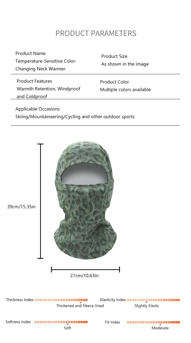 Wärmereaktive Sturmhaube, Unisex, temperaturempfindlich, Farbwechsel, Skimaske, Vollkopfbedeckung, Motorrad, zum Wandern, Radfahren, Neu – Detail 3