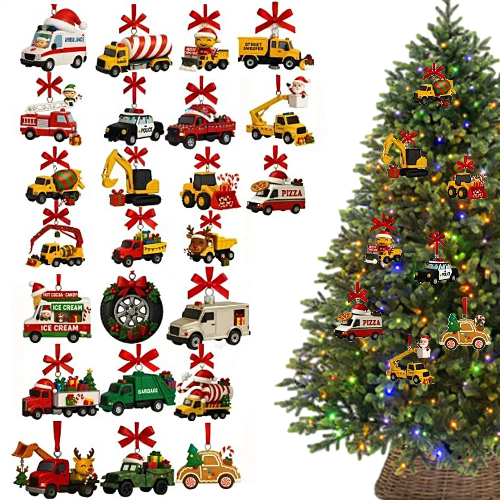 2025 Christmas Countdown Calendar Toys Advent Countdown Calendar with 24 Truck Ornament Toys 2D Acrylic Collectible Pendants