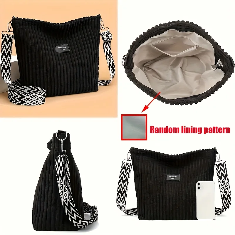 Women's Corduroy Shoulder Bags Large Capacity Solid Color Handbags Daily Commuting Crossbody Bags