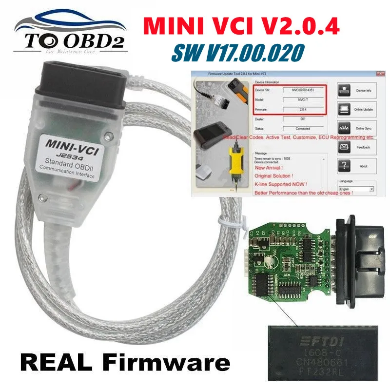Mini Vci New Real Firmware V2.0.4 Latest Version V16.00.017 For Toyota