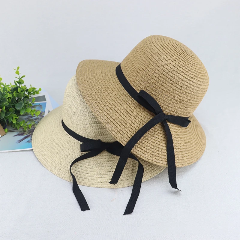 

Summer hat Bow knot Women's sunshade hat Outdoor sunscreen hat Large brim straw hat Simple and foldable Tourism Beach