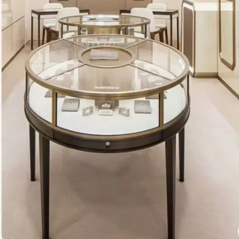 

Custom. round display cabinet custom factory high-end glass display counter stainless steel jewelry display jewellery store