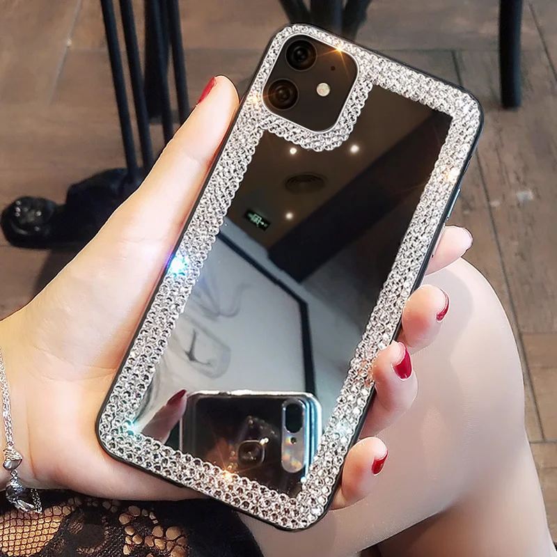 

Luxury Glitter Diamond Makeup Mirror Phone Case For Samsung S20 S21 S22 S23 Plus + Ultra FE Note 9 10 20 Bling Rhinestone Cover