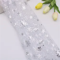 Silver Snowflake Hot Stamping Tulle Fabric for DIY Sewing and Apparel Projects (100x150cm) (White)