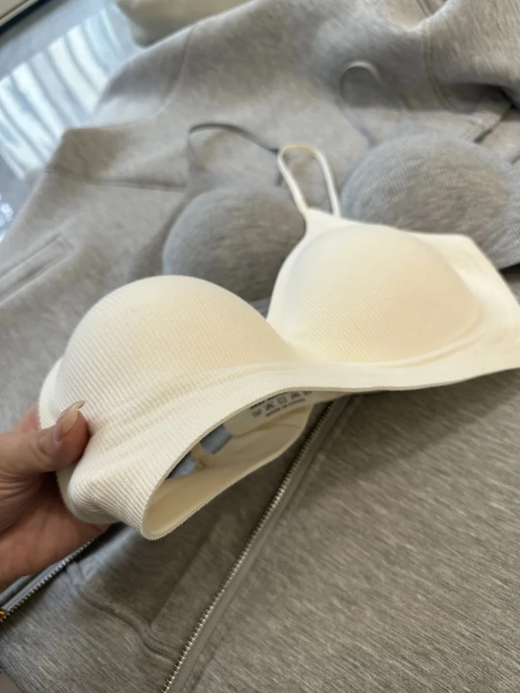 Sl Women's Bra Thin Strap No Steel Ring Summer Underwear Gathered Chest Small Waist Slim V-Ne Double Elastic Fabric