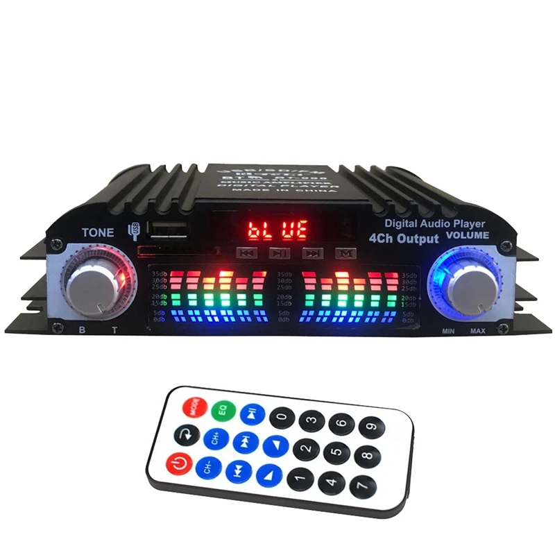 블루투스 5.0 HIFI 오디오 앰프, 홈 오디오 시스템, 자동차, 노래방, USB SD AUX 지원, 4 채널 디지털 사운드 앰프