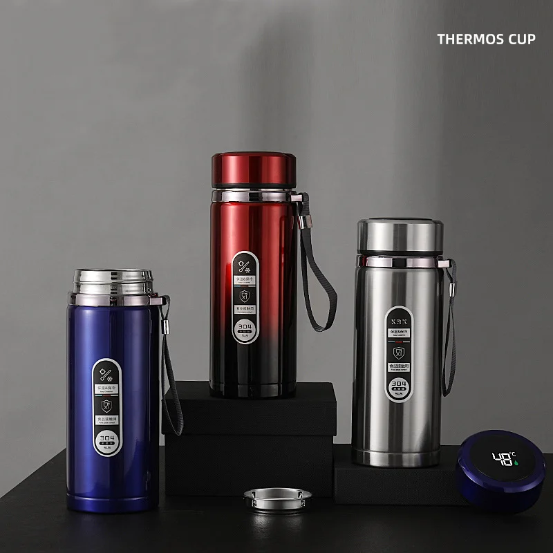 500ML/800ML/1000ML 304 Stainless Steel Smart Thermal Mug with LED Temperature Display Portable Corded Thermal Mug Travel Sports