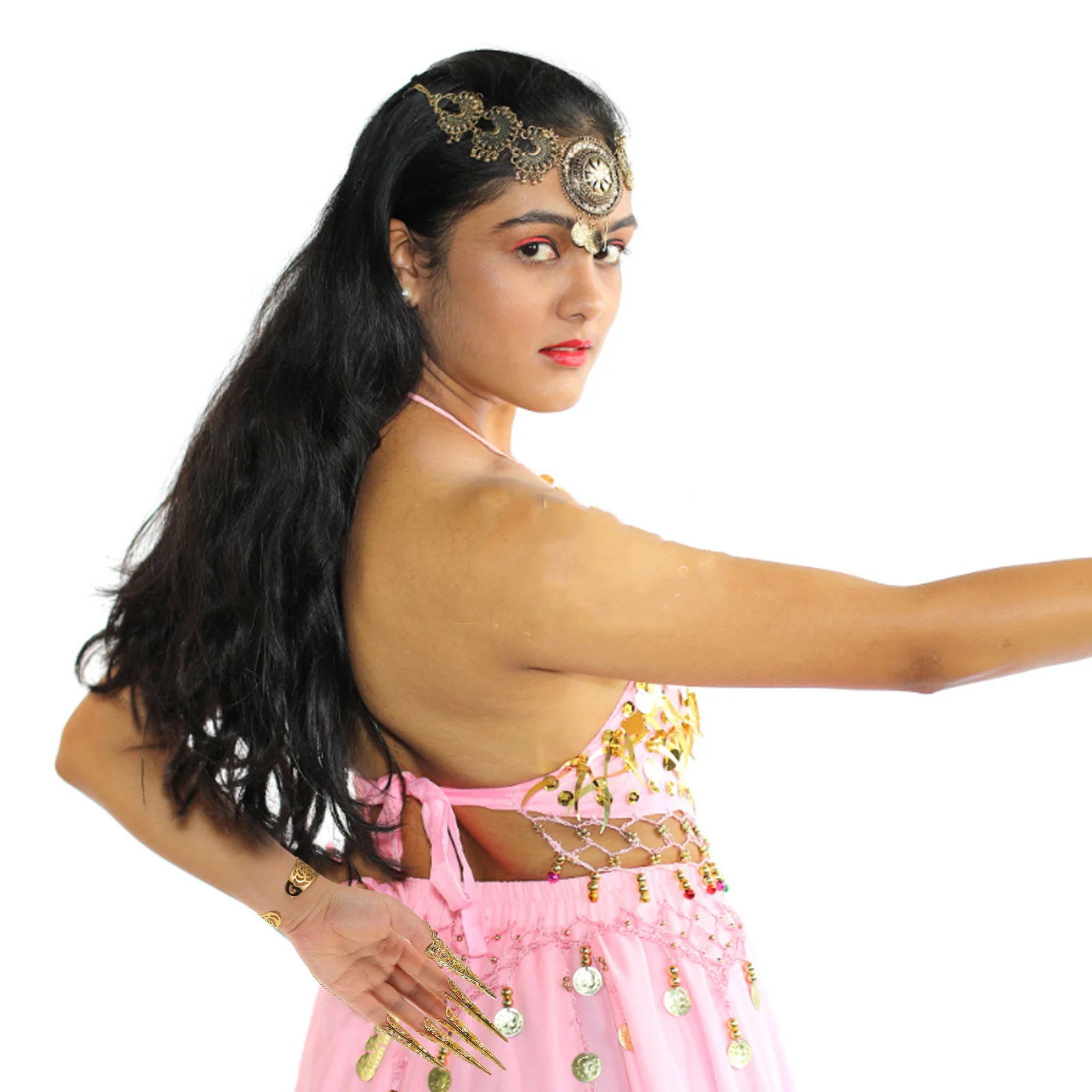 【Best SKU活动价 Guaranteed】 2 Pcs Stage Performance Bracelet Finger Jewellery Belly Dancing Outfit Nail Set Claw Rings Dance Cover Metal Accessories.