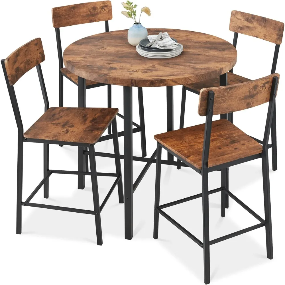

Dining Table Set, 35.5-Inch Counter Height with 4 Chairs, 1.5-Inch Thick Table, 5-Piece Dining Tables Set